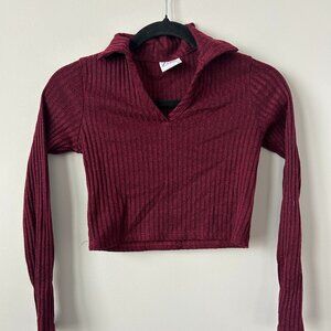 Ribbed Cropped Long Sleeve Top Livi by Olivia Rae Burgundy